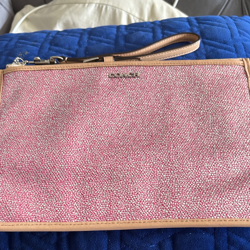 Coach Pink And Tan Wristlet Clutch